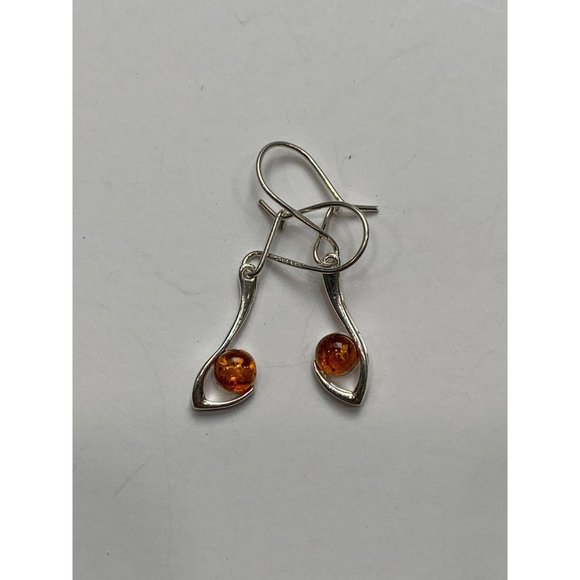 Amber and Silver Earrings, Unique Drop Dangle BOTW - Picture 1 of 8